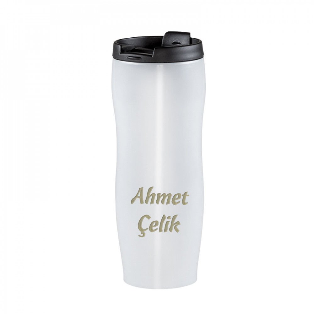 Wings Beyaz İsme Özel Çelik Kupa 400ml. | 304 Paslanmaz Çelik - Kaydırmaz Taban - Süzgeçli - Kilitli Bardak Kapak - Sızdırmaz