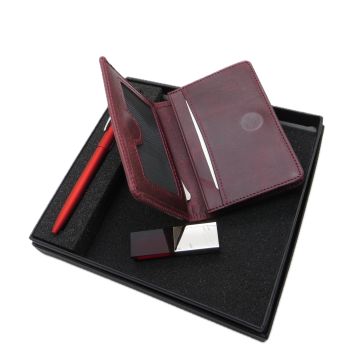 Signator D285 İsme Özel Set - Deri Kartlık + 32Gb. Kristal Usb Bellek  + Kalem Seti | İsme Özel Hediyelik Set