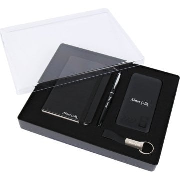 Wings Bred Siyah Hediyelik Set | İsme Özel | 6000mAh Powebank + Anahtarlık + Roller Kalem | Hepsi İsme Özel