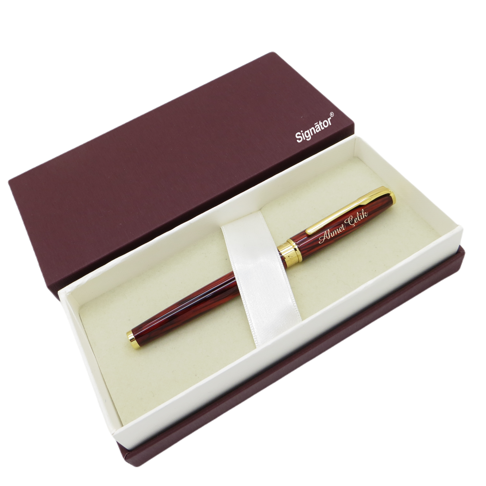 Signator® ST163 Sedefli Slim Bordo Gold Metal Roller Kalem | İsme Özel Kalem
