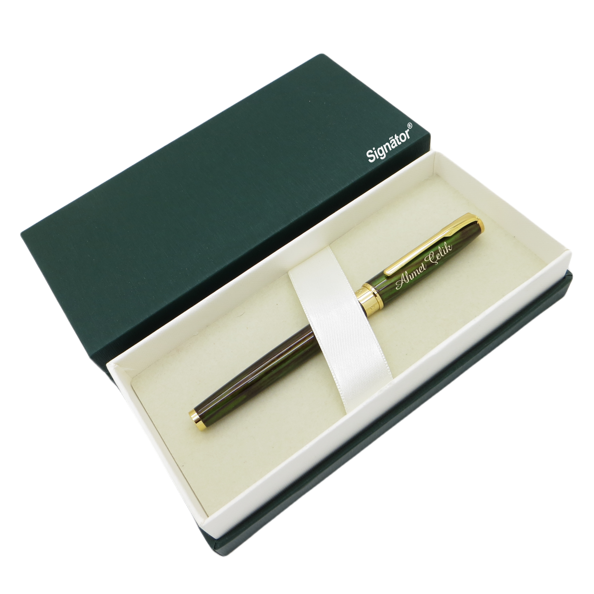 Signator® ST164 Sedefli Slim Olive Green Gold Metal Roller Kalem | İsme Özel Kalem