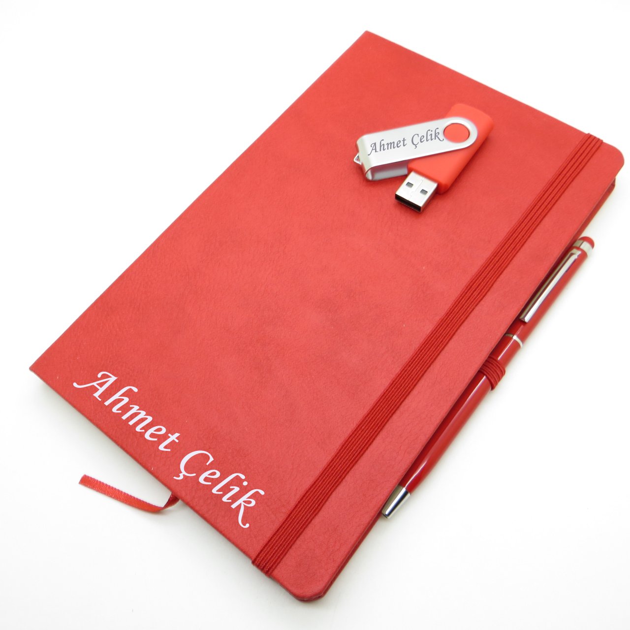 Wings SG159 İsme Özel Kırmızı Defter + 16GB Usb Bellek + Touch Kalem Set | Hepsi İsme Özel