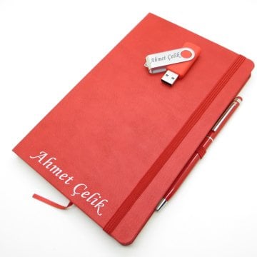 Wings SG159 İsme Özel Kırmızı Defter + 16GB Usb Bellek + Touch Kalem Set | Hepsi İsme Özel