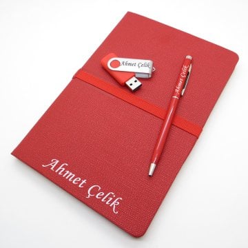 Wings SG160 İsme Özel Kırmızı Defter + 16GB Usb Bellek + Touch Kalem Set | Hepsi İsme Özel