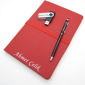 Wings SG161 İsme Özel Kırmızı Defter + 16GB Usb Bellek + Touch Kalem Set | Hepsi İsme Özel