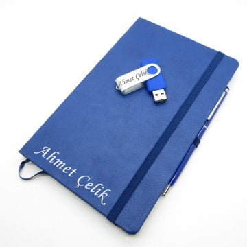 Wings SG163 İsme Özel Mavi Defter + 16GB Usb Bellek + Touch Kalem Set | Hepsi İsme Özel