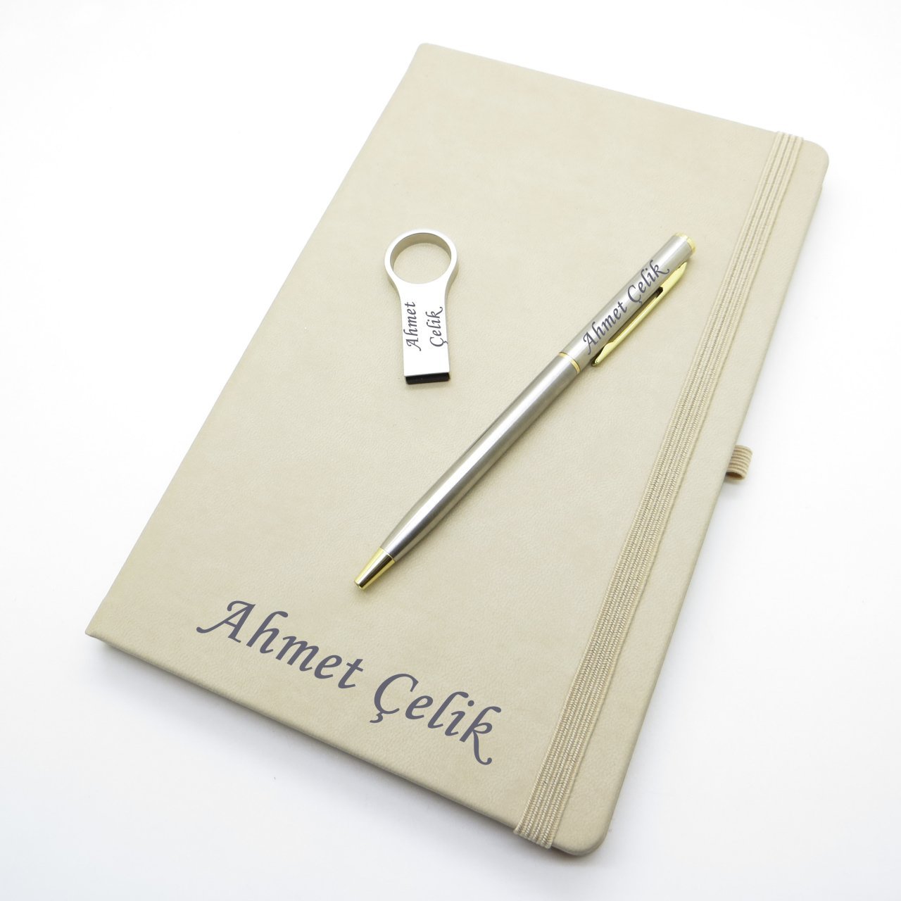 Wings SG163 İsme Özel Krem Defter + 16GB Usb Bellek + Touch Kalem Set | Hepsi İsme Özel