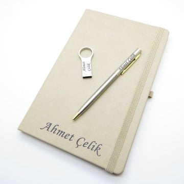 Wings SG163 İsme Özel Krem Defter + 16GB Usb Bellek + Touch Kalem Set | Hepsi İsme Özel