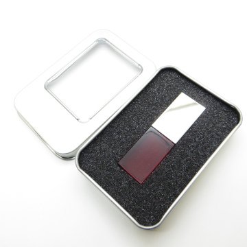 Wings Kişiye Özel Led Işıklı Kırmızı Kristal Usb Bellek 16GB Cam-Metal Gümüş Gri | İsme Özel Usb Bellek | Hediyelik Usb Flash Bellek