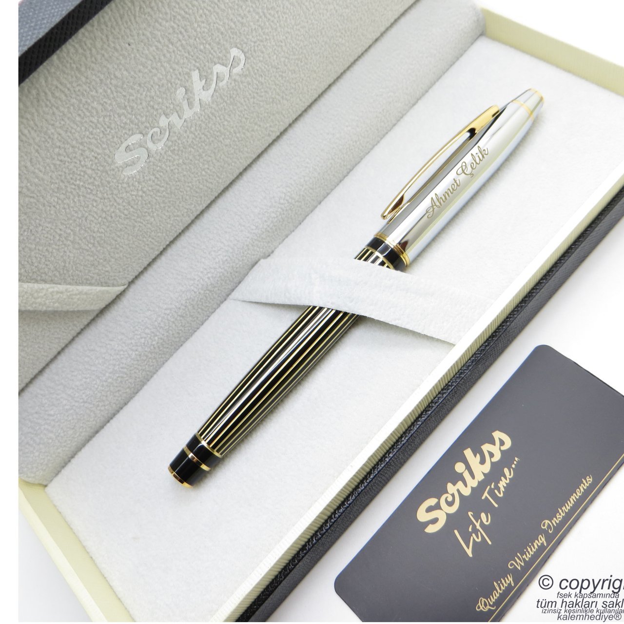 Scrikss Special İsme Özel Gold Krom Siyah Altın Çizgili Roller Kalem