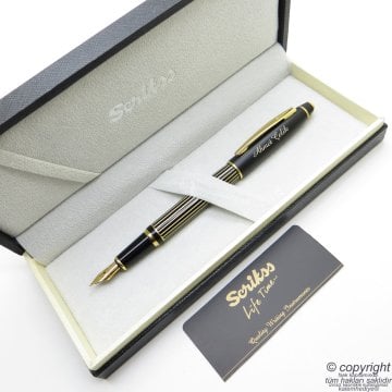 Scrikss Special İsme Özel Mat Siyah Altın Çizgili Dolma Kalem