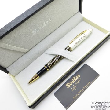 Scrikss Special İsme Özel İnci Siyah Altın Çizgili Roller Kalem