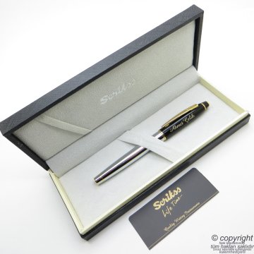 Scrikss Special İsme Özel Parlak Siyah Altın Gold Krom Roller Kalem