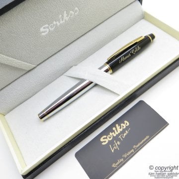 Scrikss Special İsme Özel Parlak Siyah Altın Gold Krom Roller Kalem