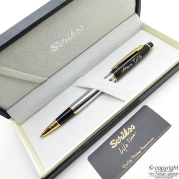 Scrikss Special İsme Özel Parlak Siyah Altın Gold Krom Roller Kalem