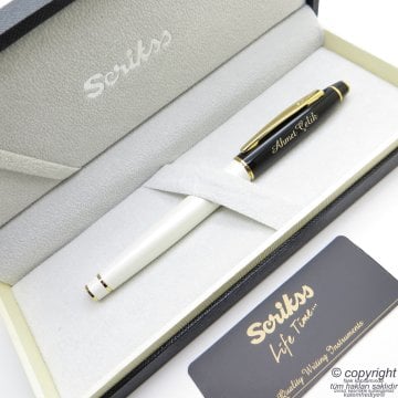 Scrikss Special İsme Özel Parlak Siyah Altın İnci Dolma Kalem