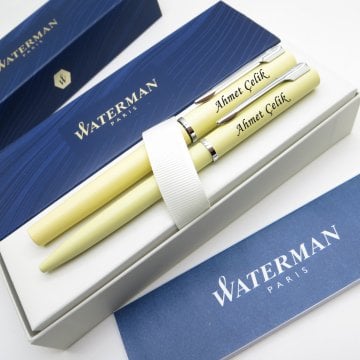 Waterman Allure Pastel Sarı Dolma Kalem + Tükenmez Kalem Set | İsme Özel Kalem | Hediye Kalem