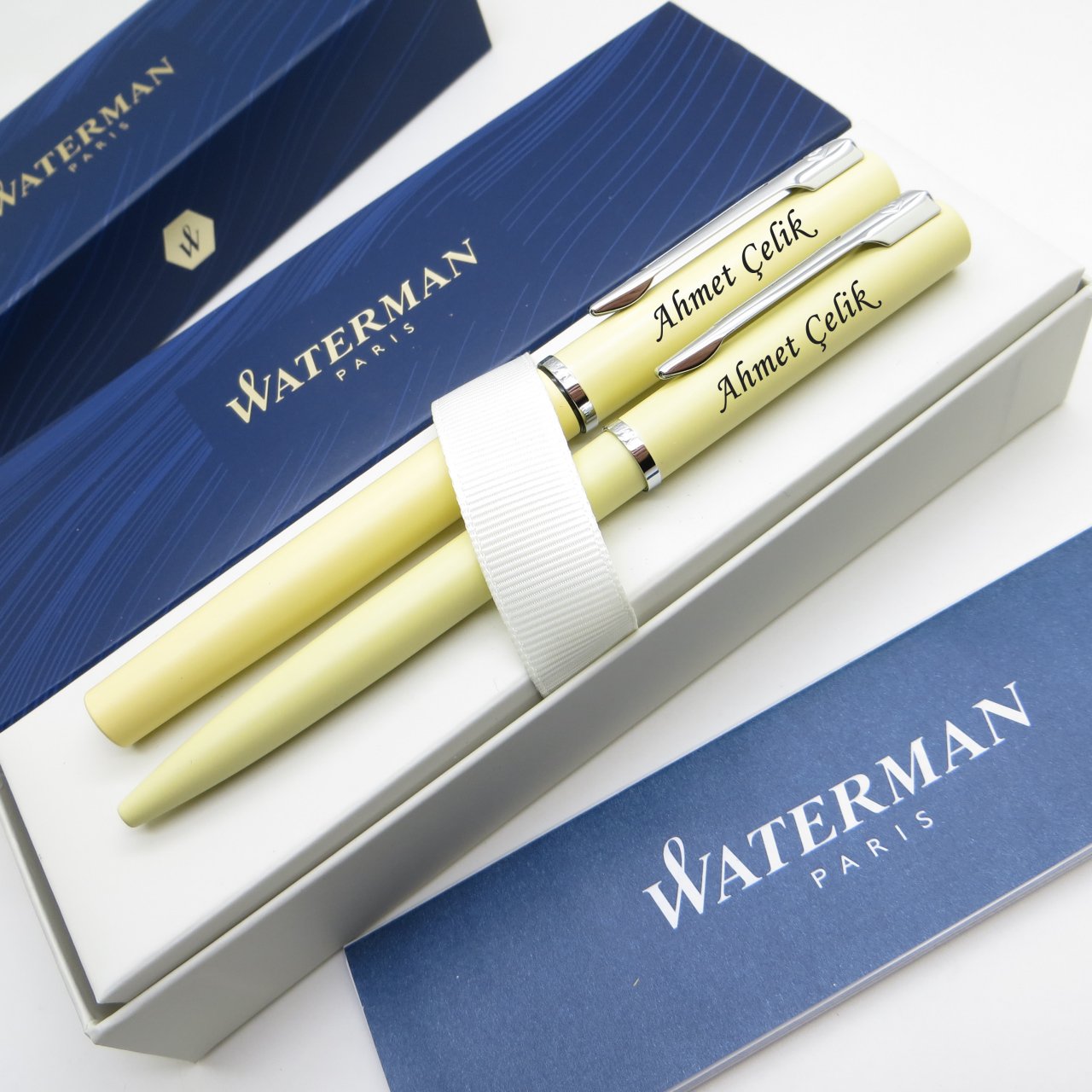 Waterman Allure Pastel Sarı Roller Kalem + Tükenmez Kalem Set | İsme Özel Kalem | Hediye Kalem