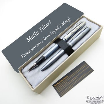 Scrikss İsme Özel Kalem Seti - Gri Krom Roller + Tükenmez Set