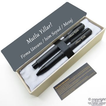 Scrikss İsme Özel Kalem Seti - Mat Siyah Roller + Tükenmez Set