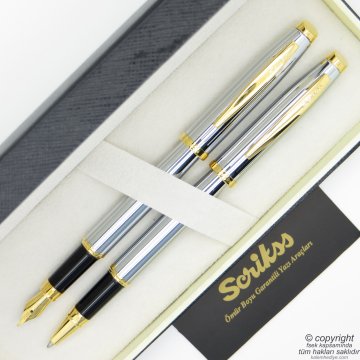 Scrikss 39 Gold Krom Dolma Kalem + Roller Kalem Seti | Scrikss Oscar | İsme Özel Kalem | Hediye Kalem