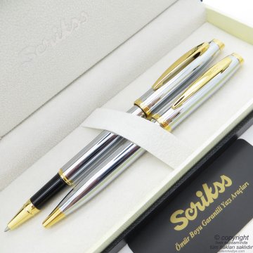 Scrikss 39 Gold Krom Roller Kalem + Tükenmez Kalem Seti | Scrikss Oscar | İsme Özel Kalem | Hediye Kalem