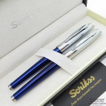 Scrikss 39 Lacivert Krom Dolma Kalem + Roller Kalem Set | Scrikss Oscar | İsme Özel Kalem | Hediye Kalem