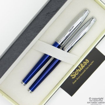 Scrikss 39 Lacivert Krom Dolma Kalem + Roller Kalem Set | Scrikss Oscar | İsme Özel Kalem | Hediye Kalem