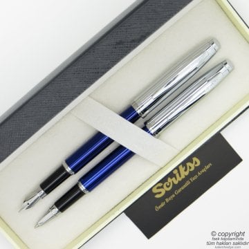 Scrikss 39 Lacivert Krom Dolma Kalem + Roller Kalem Set | Scrikss Oscar | İsme Özel Kalem | Hediye Kalem