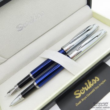 Scrikss 39 Lacivert Krom Dolma Kalem + Roller Kalem Set | Scrikss Oscar | İsme Özel Kalem | Hediye Kalem