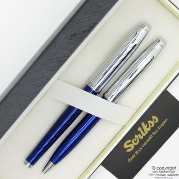 Scrikss 39 Lacivert Krom Roller Kalem + Tükenmez Kalem Seti | Scrikss Oscar | İsme Özel Kalem | Hediye Kalem