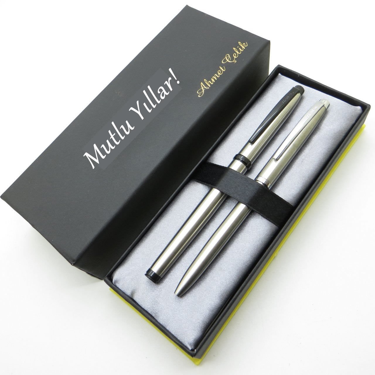 Scrikss TV169 Brushed Roller + Tükenmez Kalem Set | Scrikss Kalem | İsme Özel Kalem Seti | Hediyelik Kalem