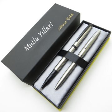 Scrikss TV169 Brushed Roller + Tükenmez Kalem Set | Scrikss Kalem | İsme Özel Kalem Seti | Hediyelik Kalem