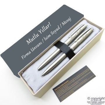 Scrikss İsme Özel Kalem Seti - Brushed Krom Tükenmez + Versatil Set