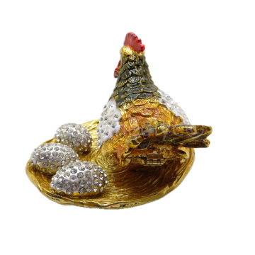 Swarovski Taşlı Yumurtalı Tavuk - Gizli Hazneli Masaüstü Hediyelik Süs Eşyası | Hediyelik Kutusunda
