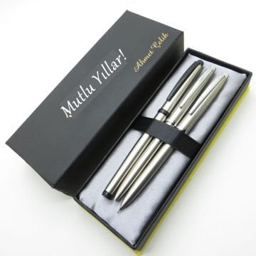 Scrikss RTV176 Brushed Roller + Tükenmez Kalem + Versatil Kalem Set | Scrikss Kalem | İsme Özel Kalem Seti | Hediyelik Kalem