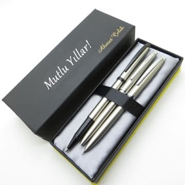 Scrikss RTV176 Brushed Roller + Tükenmez Kalem + Versatil Kalem Set | Scrikss Kalem | İsme Özel Kalem Seti | Hediyelik Kalem