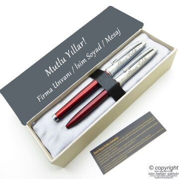 Scrikss İsme Özel Kalem Seti - Kırmızı Krom Roller Kalem + Tükenmez Set