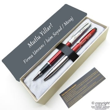 Scrikss İsme Özel Kalem Seti - Kırmızı Krom Roller Kalem + Tükenmez Set