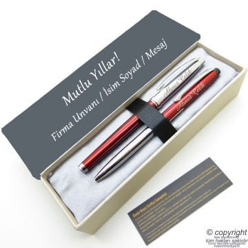 Scrikss İsme Özel Kalem Seti - Kırmızı Krom Roller Kalem + Tükenmez Set