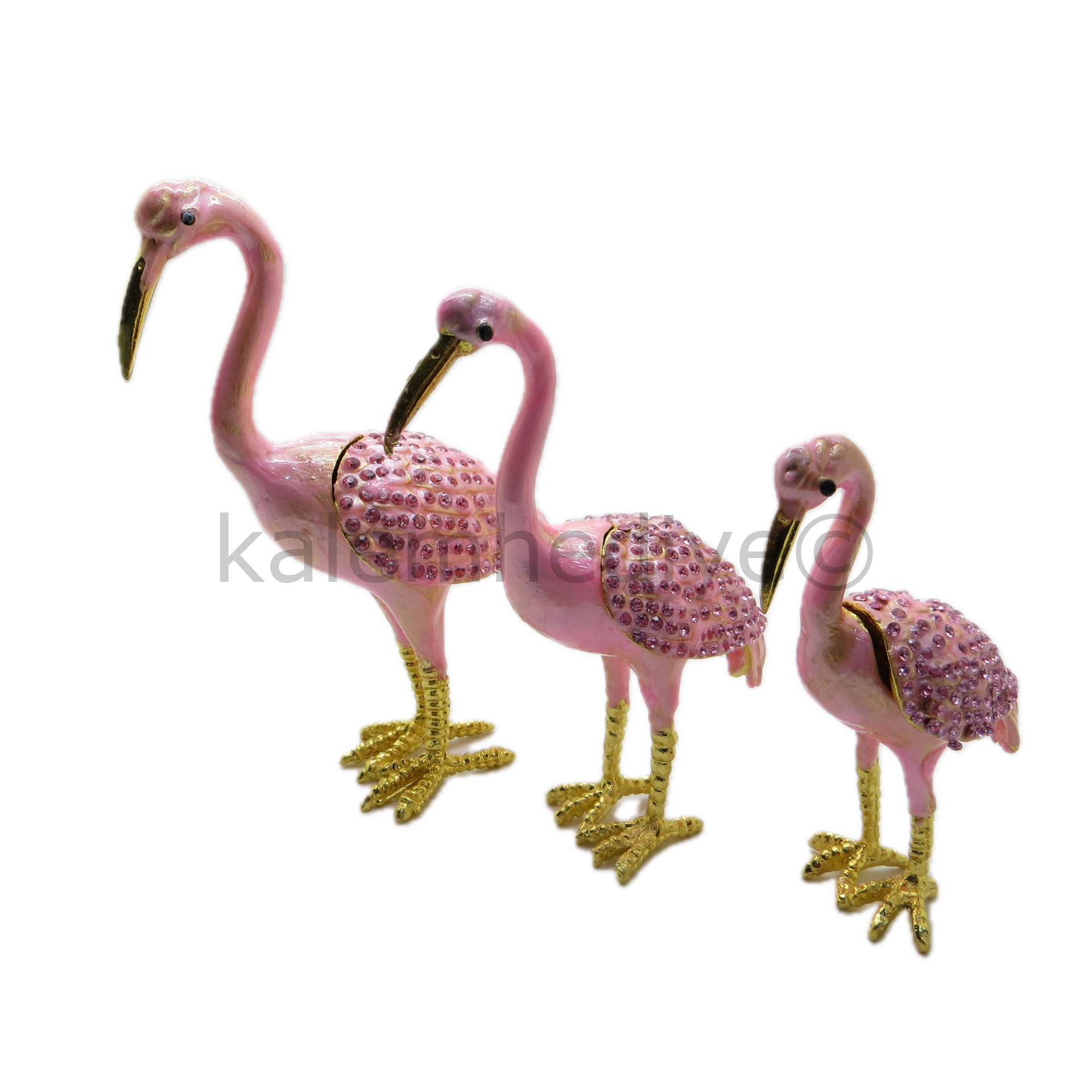 Swarovski Taşlı Flamingo Ailesi - Gizli Hazneli Masaüstü Hediyelik Süs Eşyası | Hediyelik Kutusunda