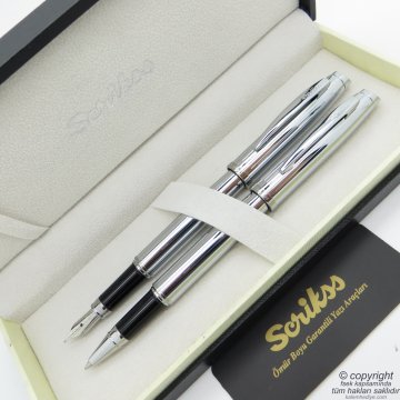 Scrikss 39 Parlak Krom Dolma Kalem + Roller Kalem Seti | Scrikss Oscar | İsme Özel Kalem | Hediye Kalem