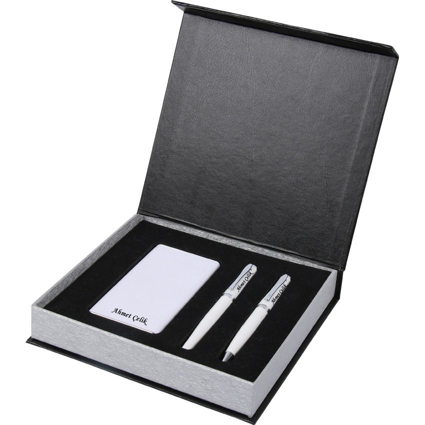 Wings Lepus Silver Hediyelik Set | İsme Özel | 5000 Mah. Powerbank + Roller Kalem + Tükenmez Kalem Set | Hepsi İsme Özel