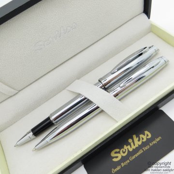 Scrikss 39 Parlak Krom Roller Kalem + Tükenmez Kalem Seti | Scrikss Oscar | İsme Özel Kalem | Hediye Kalem