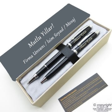Scrikss İsme Özel Kalem Seti - Siyah Krom Roller Kalem + Tükenmez Set