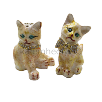 Swarovski Taşlı Kedi Kardeşler - Gizli Hazneli Masaüstü Hediyelik Süs Eşyası | Hediyelik Kutusunda
