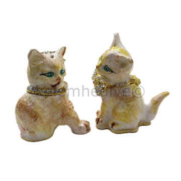 Swarovski Taşlı Kedi Kardeşler - Gizli Hazneli Masaüstü Hediyelik Süs Eşyası | Hediyelik Kutusunda