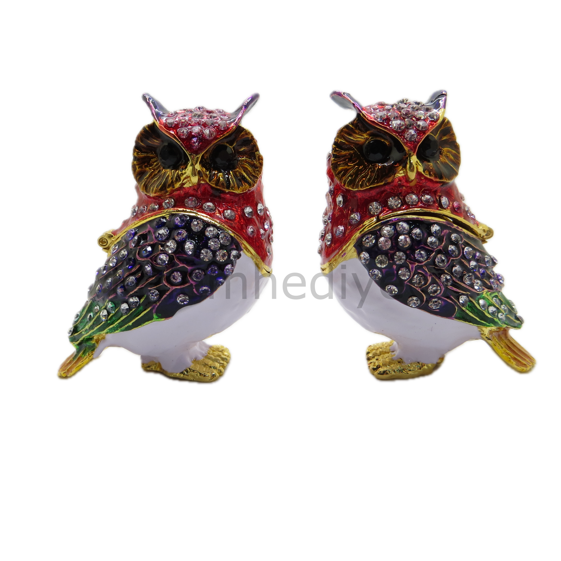 Swarovski Taşlı 2'li Baykuş - Gizli Hazneli Masaüstü Hediyelik Süs Eşyası | Hediyelik Kutusunda
