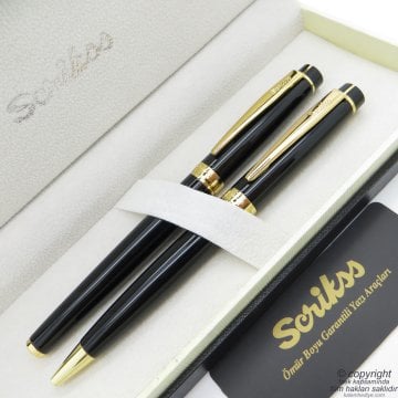 Scrikss 38 Siyah Altın Roller Kalem + Tükenmez Kalem Set | Scrikss Oscar | İsme Özel Kalem | Hediye Kalem
