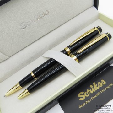 Scrikss 38 Siyah Altın Roller Kalem + Tükenmez Kalem Set | Scrikss Oscar | İsme Özel Kalem | Hediye Kalem